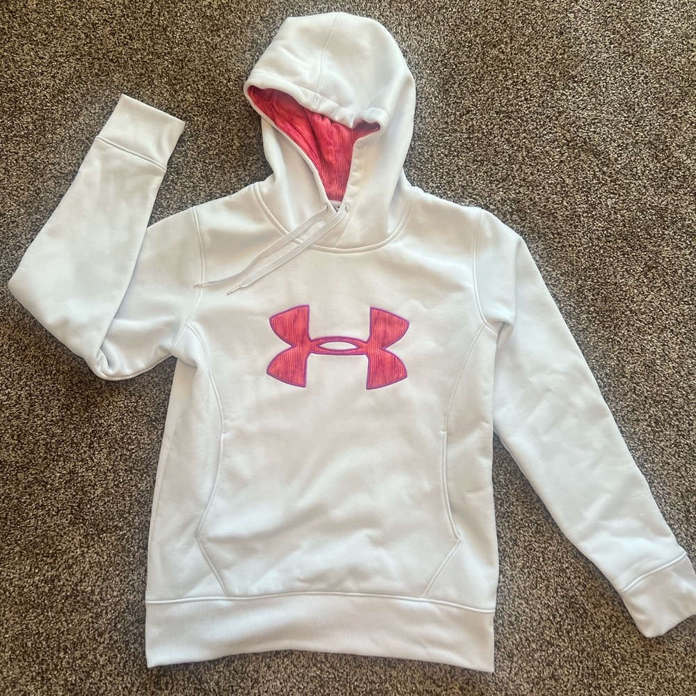 Under Armour White Hoodie with Pink Emblem